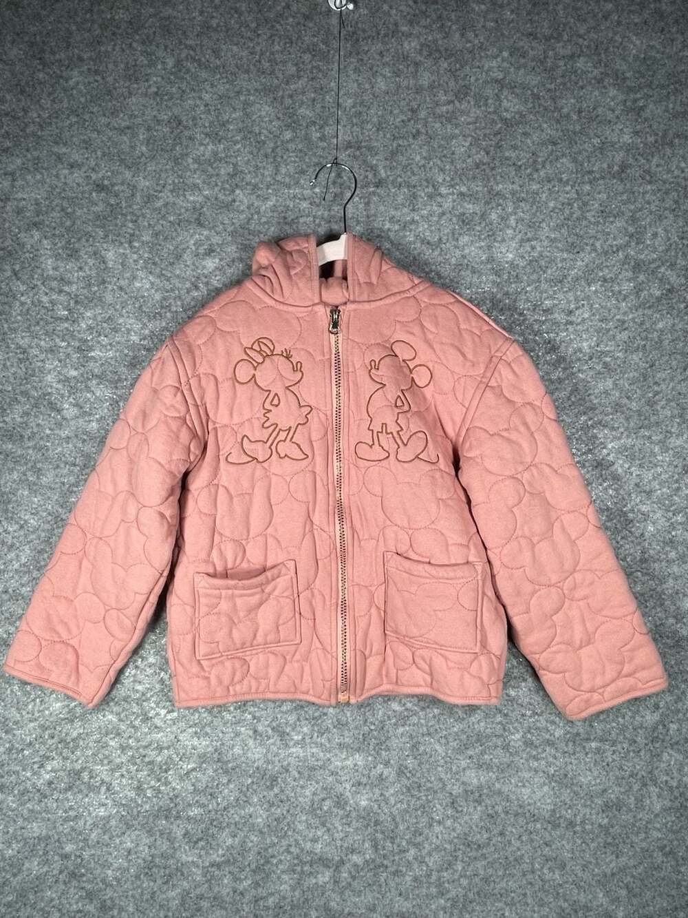 Disney Mickey and Minnie Mouse Quilted Hooded Full Zip Jacket Size 7/8 Pink